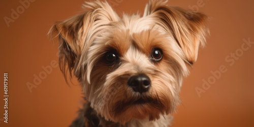 A lovely Dog poses for the camera on a pastel backdrop. AI Generated.