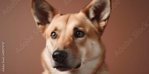 A lovely Dog poses for the camera on a pastel backdrop. AI Generated.