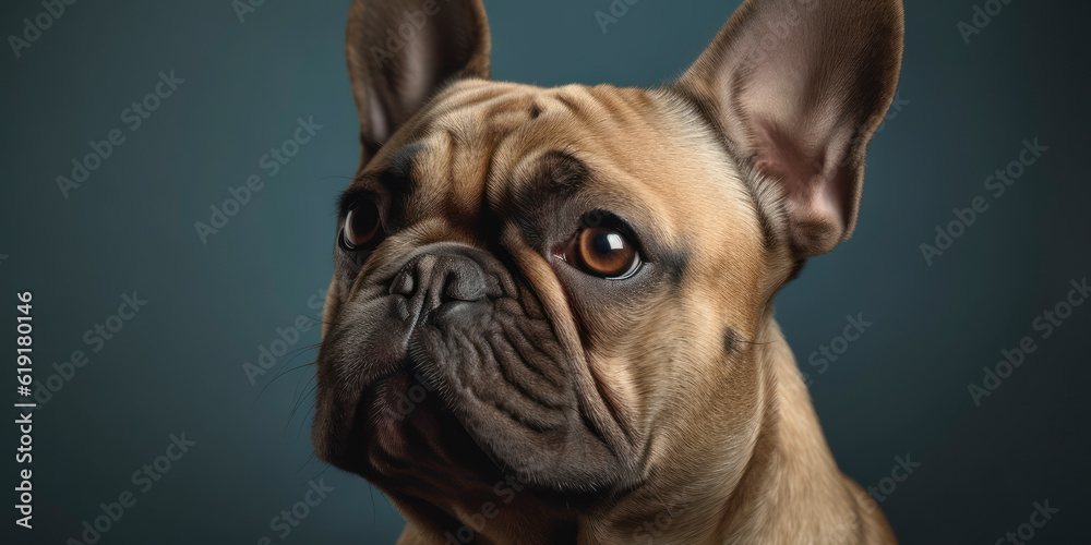 A beautiful Dog enjoys a studio session with a light-colored background. AI Generated.