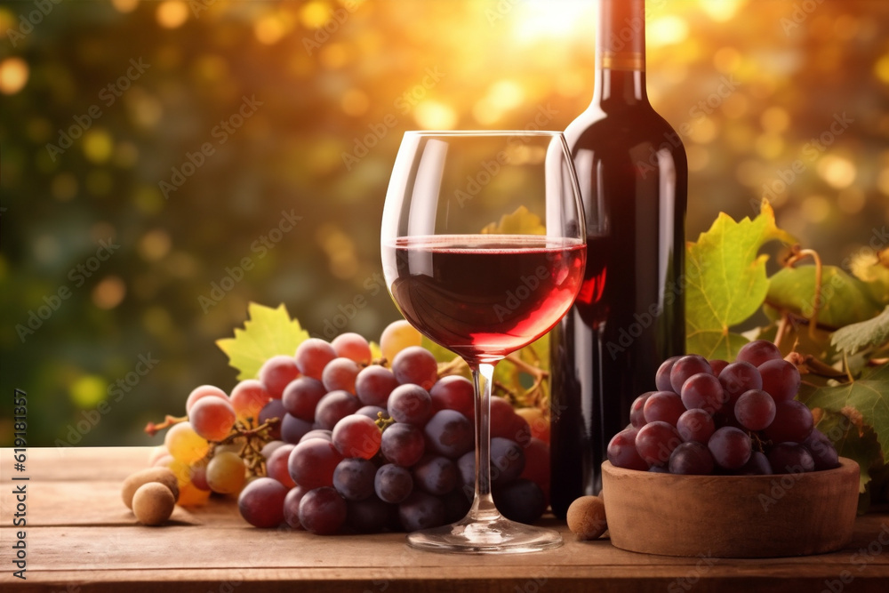 alcohol food wine closeup drink background grape beverage winery bottle glass. Generative AI.