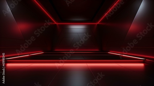 Empty geometrical Room in Dark Red Colors with beautiful Lighting. Futuristic Background for Product Presentation.