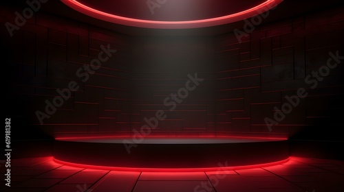 Empty geometrical Room in Dark Red Colors with beautiful Lighting. Futuristic Background for Product Presentation.