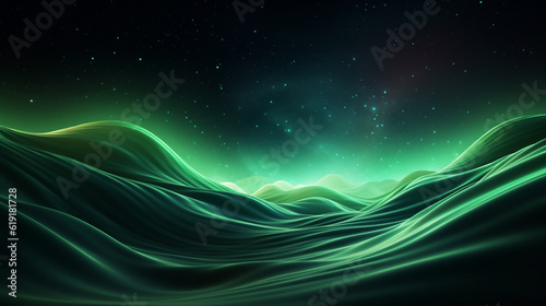 3d illustration of abstract green wavy background with stars and space photo