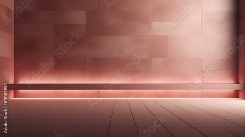 Empty geometrical Room in Dusty Rose Colors with beautiful Lighting. Futuristic Background for Product Presentation. © Florian