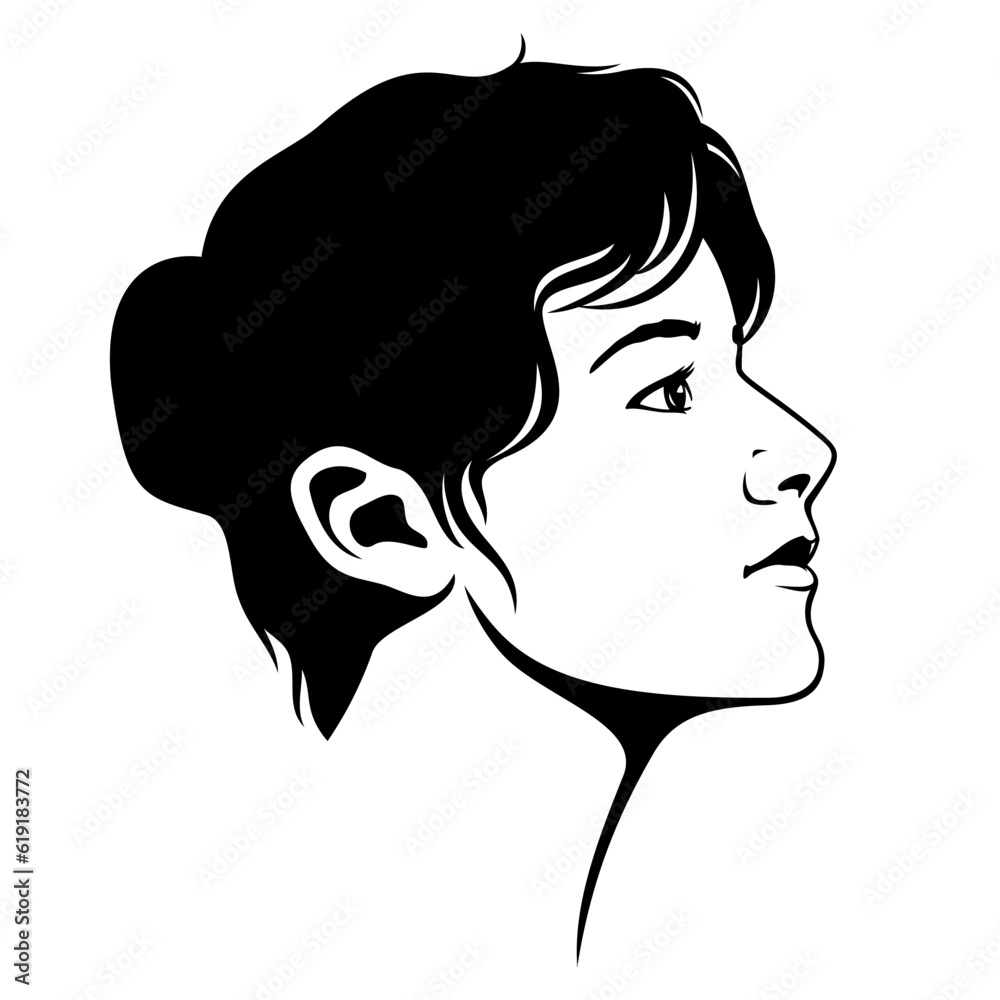 Woman Face Silhouette. Black and white girl profile portrait. Vector clipart isolated on white. Woman Face Silhouette. Black and white girl profile portrait. Vector clipart isolated on white.