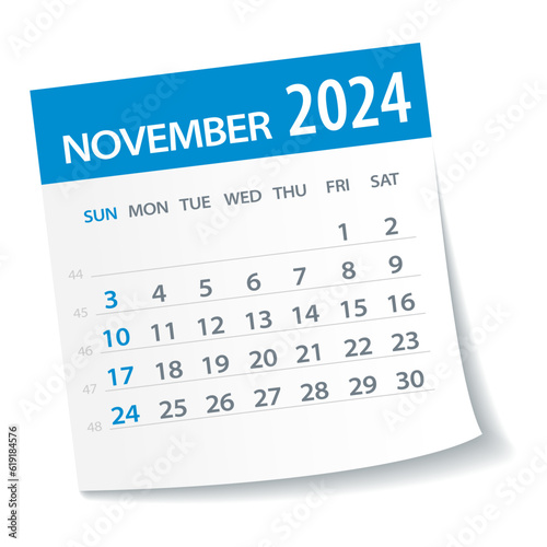 November 2024 Calendar Leaf - Vector Illustration