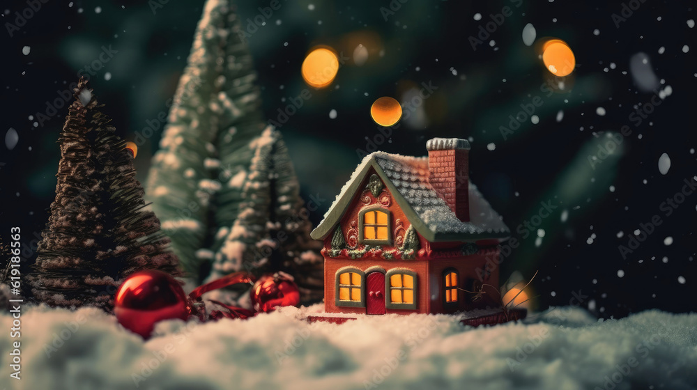 Fototapeta premium Magic Christmas postcard in green red colors,Ai generater.