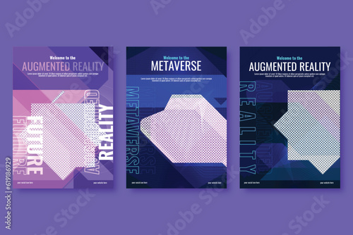 horizontal vertical modern abstract creative introduction of virtual reality metaverse flyer design