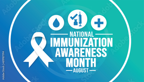 August is National Immunization Awareness Month background template. Holiday concept. background, banner, placard, card, and poster design template with ribbon, text inscription and standard color.