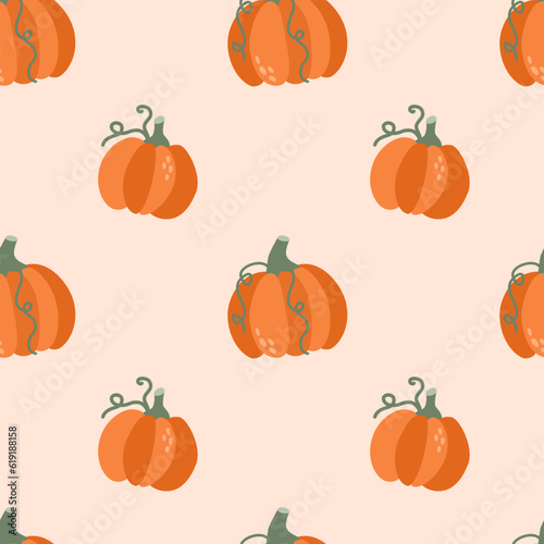 Cute pumpkins seamless pattern in cartoon flat style