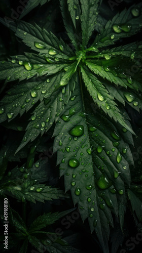 ganja seamless background  visible drops of water  overhead angle. AI Generated