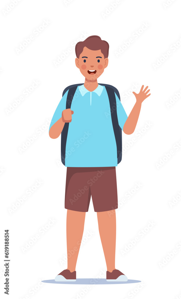 Portrait of happy school boy with backpack. Boy kid. Back to school. Vector illustration. Portrait of happy school boy with backpack. Boy kid. Back to school. Vector illustration.