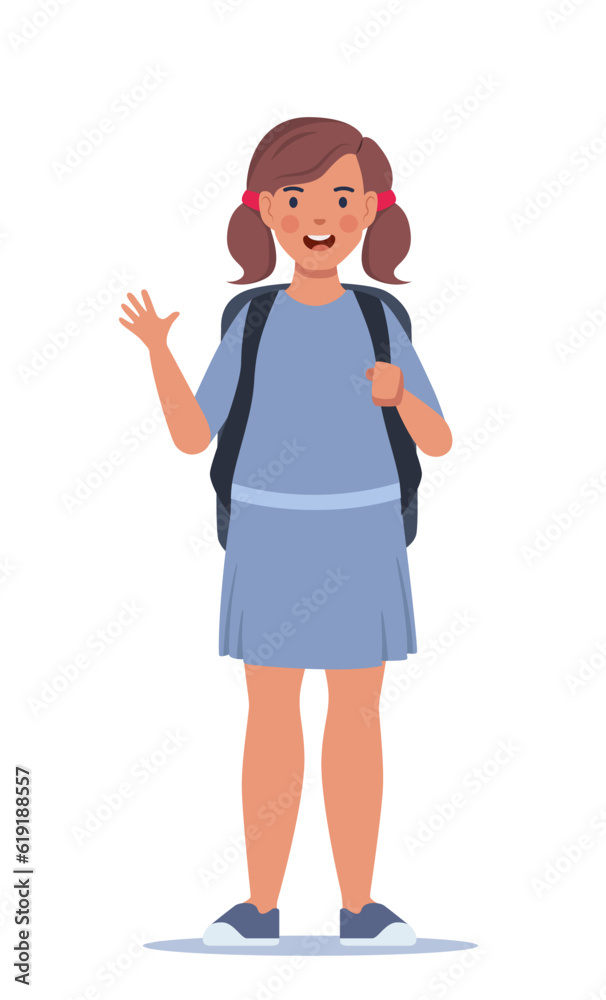 Portrait of happy school girl with backpack. Girl kid. Back to school. Vector illustration. Portrait of happy school girl with backpack. Girl kid. Back to school. Vector illustration.