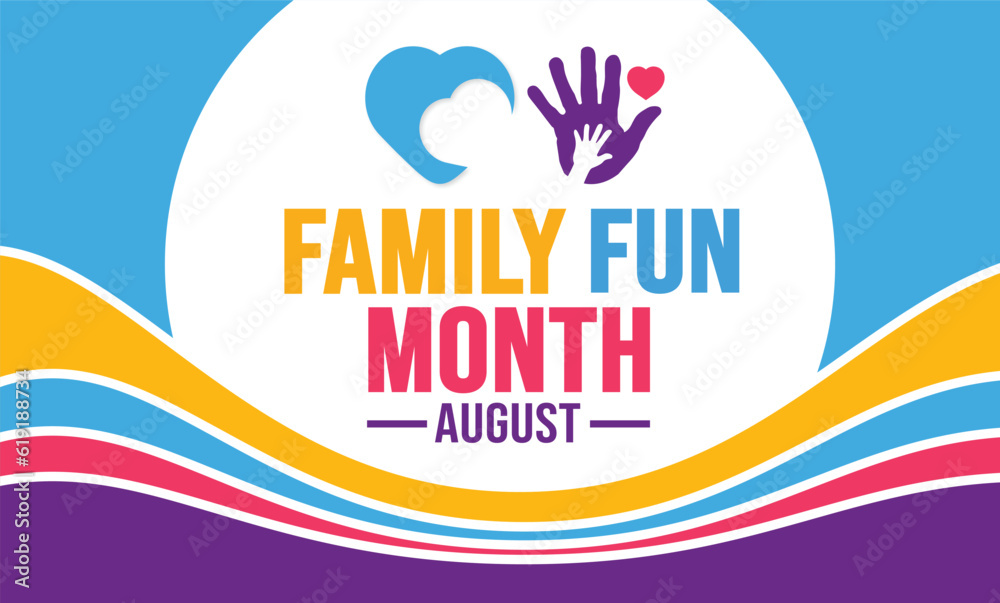 Obraz premium August is Family Fun Month background template. Holiday concept. background, banner, card, and poster design template with text inscription and standard color. vector illustration.