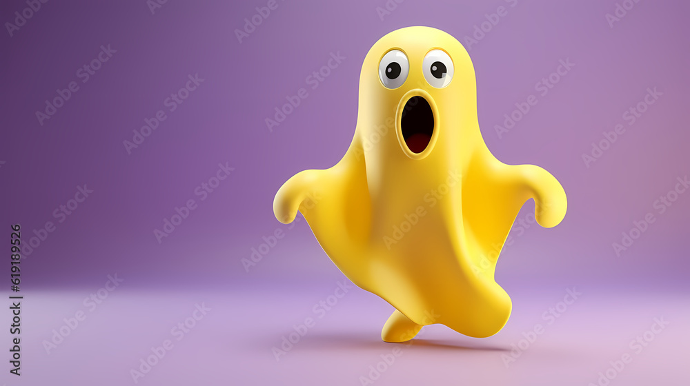 Excited yellow ghost sprinting, playful Halloween character on a vibrant background, space for text, generative ai Excited yellow ghost sprinting, playful Halloween character on a vibrant background, space for text, generative ai