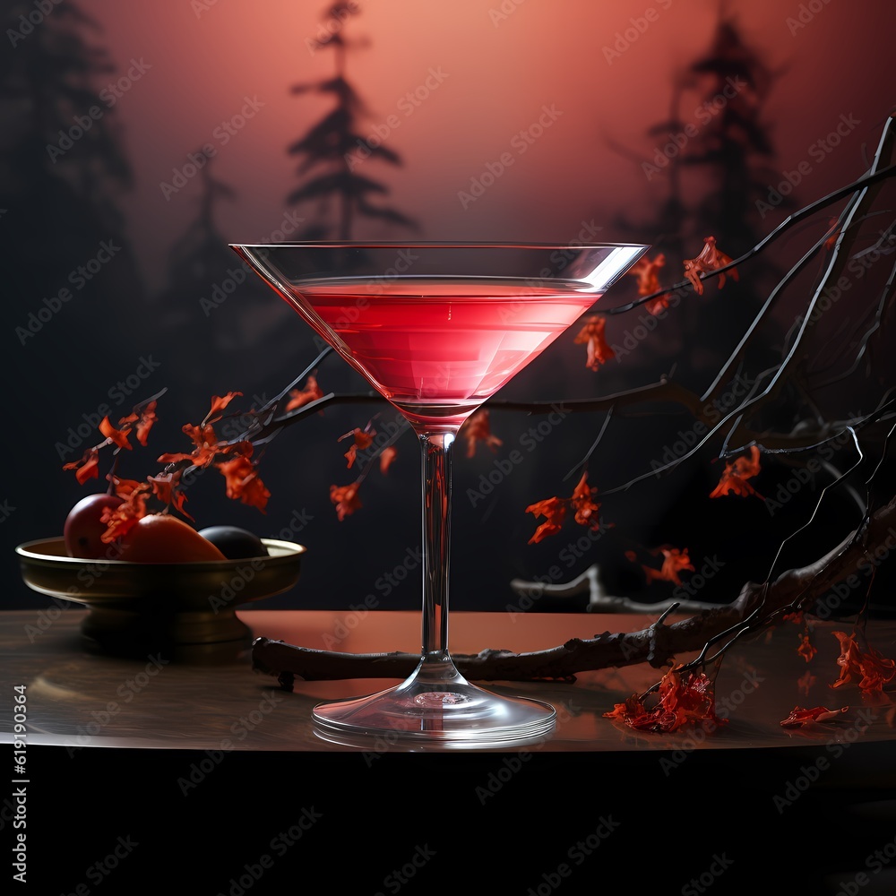 Φωτογραφία scary halloween martini shot with flowing over the martini glass, in the style o