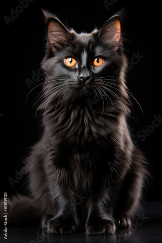 A straight face of a black cat used as a decoration on Black Cat Appreciation Day,ai generative. © JKLoma