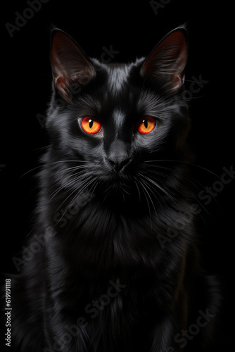 A straight face of a black cat used as a decoration on Black Cat Appreciation Day,ai generative. © JKLoma