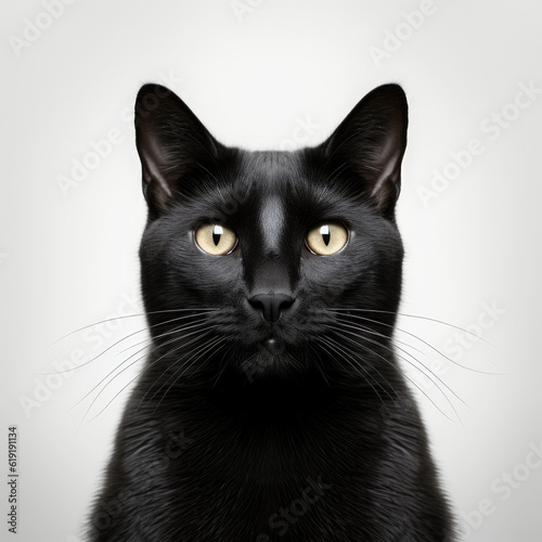 A straight face of a black cat used as a decoration on Black Cat Appreciation Day,ai generative.