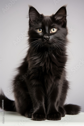 A straight face of a black cat used as a decoration on Black Cat Appreciation Day,ai generative.