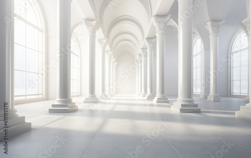 Fotobehang Antique architectural white panorama with shadow from columns