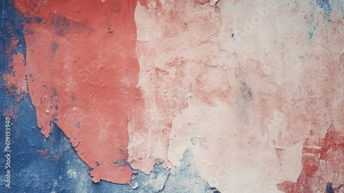 Tonal painted concrete wall with light red and dark blue backdrop