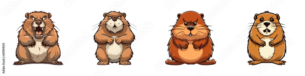 Cartoon angry beaver. Vector illustration. - obrazy, fototapety, plakaty 