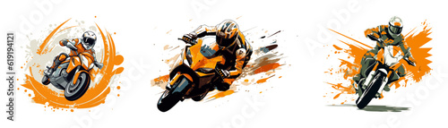 Motorcycle rider grunge background. Cartoon vector illustration.