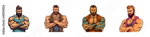 Brutal bearded man. Cartoon vector illustration.