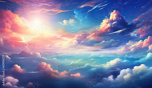 beautiful colorful anime clouds on a blue sky.