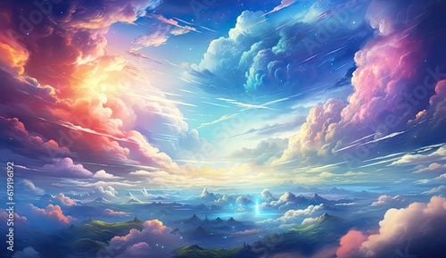 beautiful colorful anime clouds on a blue sky.