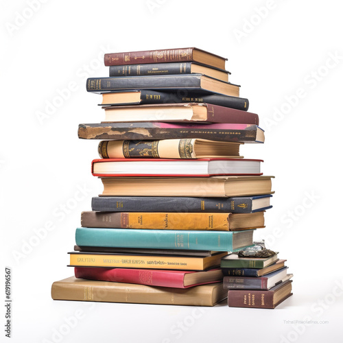 Large pile of books stacked on a plain white background mock-up 