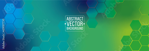 Abstract Blue Geometric Background with hexagons on Gradient Blue-Green Background. Vector Illustration. For Presentstion, web design and Printing.