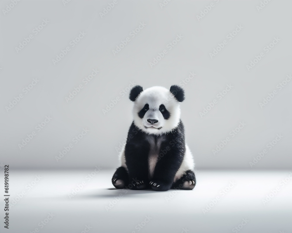 A giant panda bear (Ailuropoda melanoleuca) sitting isolated in a studio shot on a white background. Generative ai.