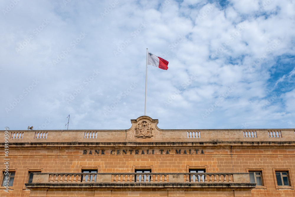 Obraz premium Valletta, Malta, 30 April 2023. The Central Bank of Malta is the central bank of the Republic of Malta. It issued Maltese lira notes and coins before Malta adopted the euro.