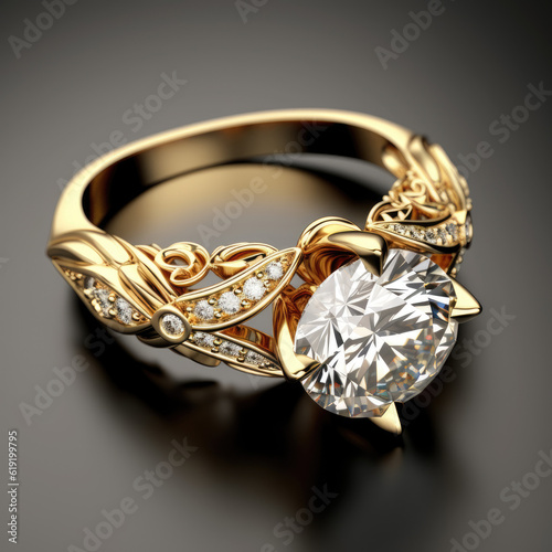 3D rendered illustration golden wedding ring and diamonds