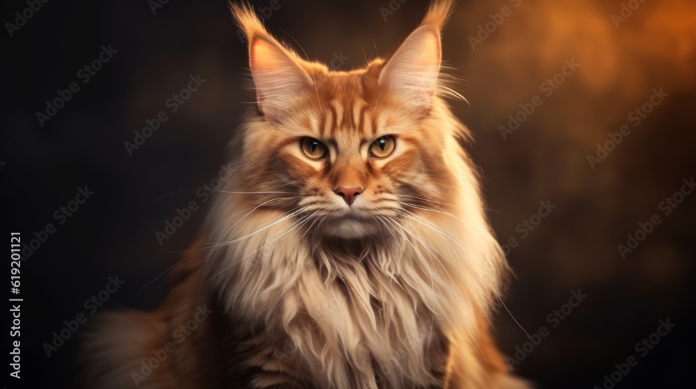 Maine coon cat horizontal photo portrait close up. Maine coon cat. Ai generated