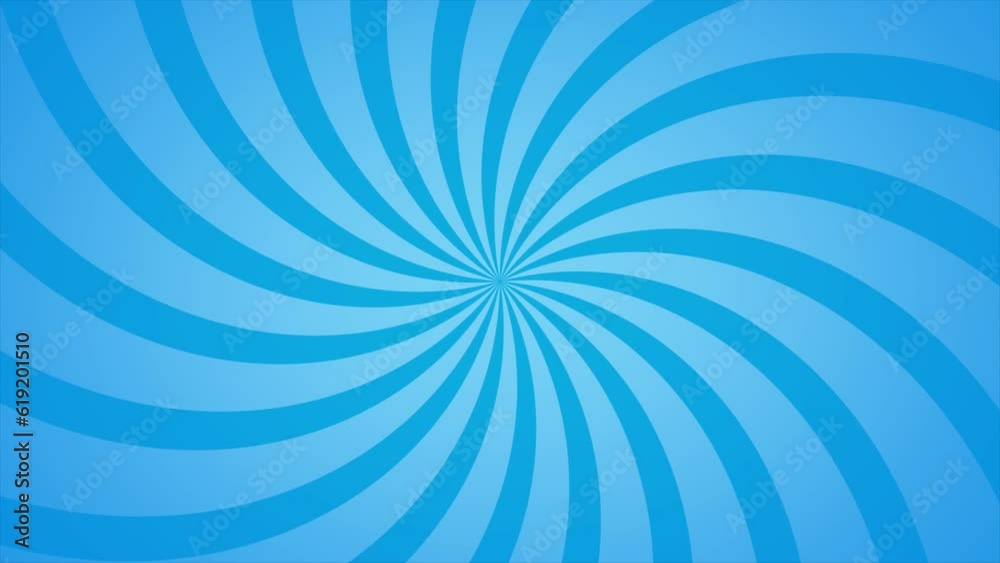 Abstract animation loop background spiral lines rotate in blue cartoon comic style.