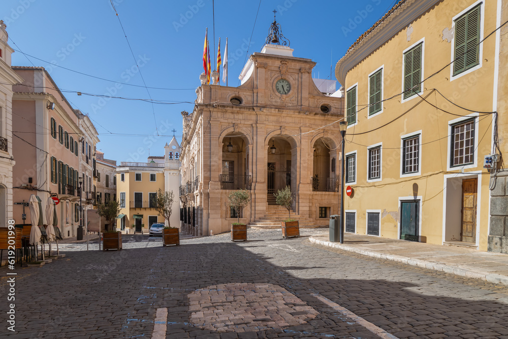 Town Hall in the historic center of the Spanish town of Mahón on the island of Menorca.