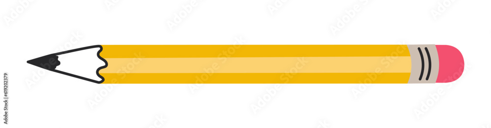 Yellow pencil modern flat vector illustration isolated on transparent background. Doodle stationery, education symbol, back to school icon Yellow pencil modern flat vector illustration isolated on transparent background. Doodle stationery, education symbol, back to school icon