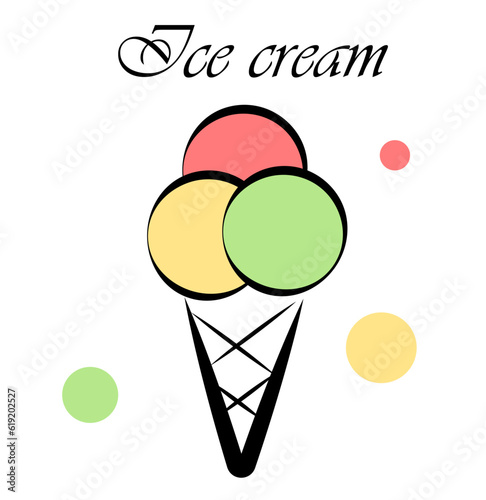 Ice cream in a waffle cup on a white background. Vector illustration in doodle style