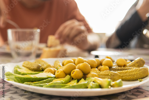 Close up of vegan snacks at a family meal.