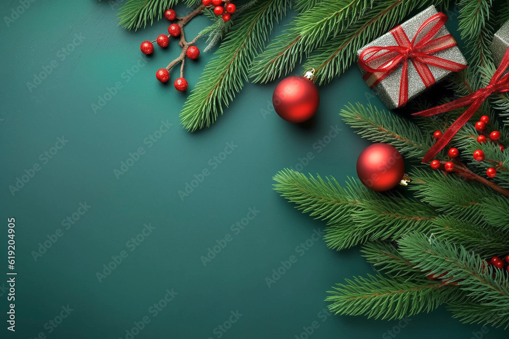 Christmas gifts on a green background, copy space Christmas gifts on a green background, copy space