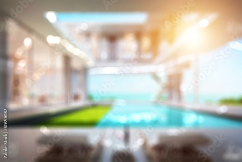 Blurred business background  MODERN DEFOCUSED INTERIOR WITH CITY LIGHTS REFLECTIONS © Despho