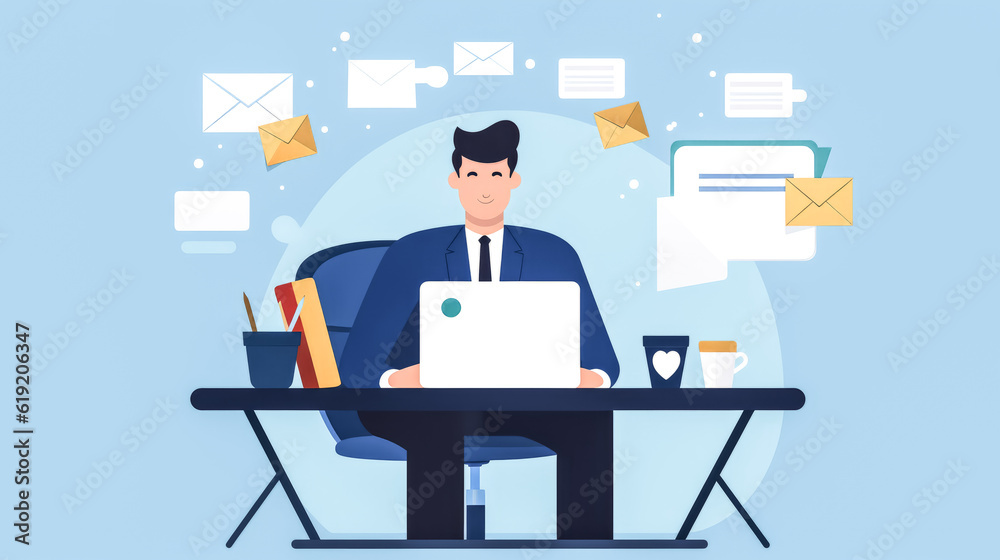 He sends emails to promote a business, using sophisticated marketing software. He sends emails to promote a business, using sophisticated marketing software.