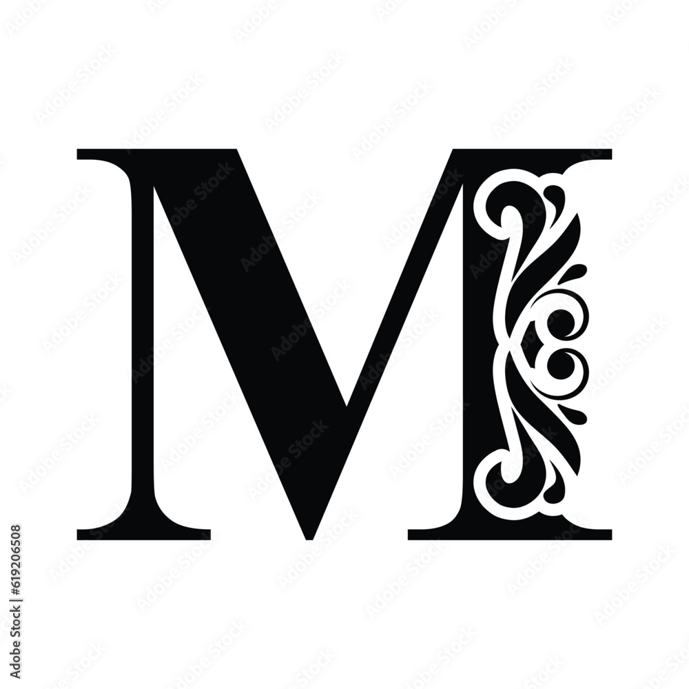 capital letter M. Black flower alphabet. Beautiful capital letters with ...
