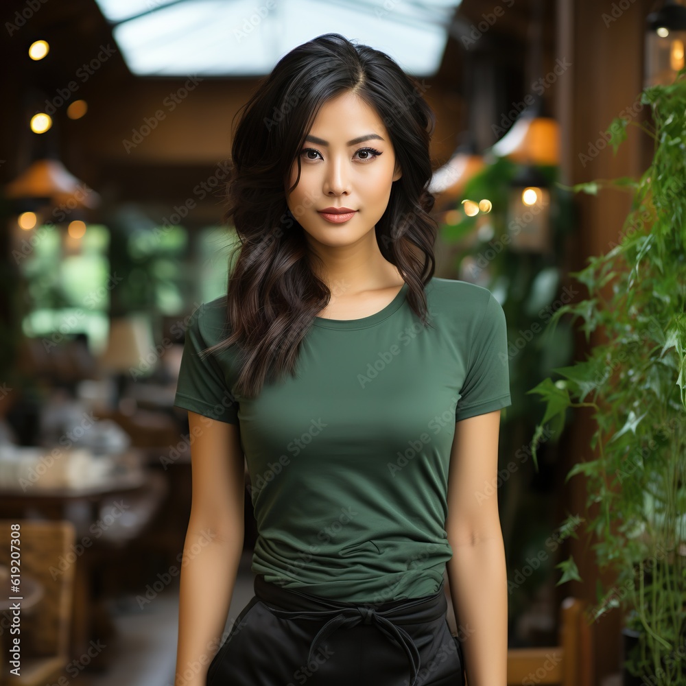 Illustration of a fashion portrait with plain t-shirt mockup , AI Generated Illustration of a fashion portrait with plain t-shirt mockup , AI Generated