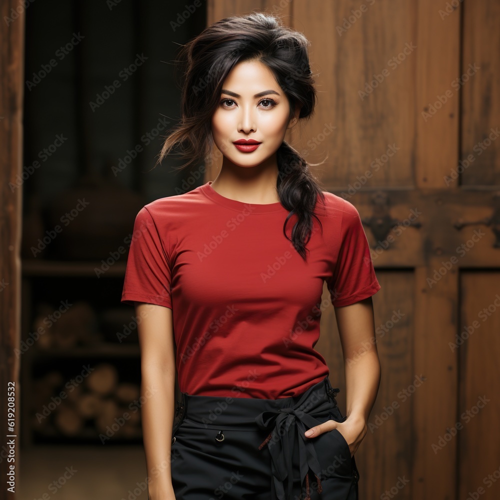 Illustration of a fashion portrait with plain t-shirt mockup , AI Generated Illustration of a fashion portrait with plain t-shirt mockup , AI Generated