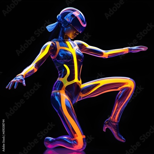 girl gamer in a neon suit on a black background