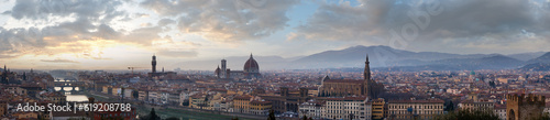 Evening Florence City top view (Italy, Tuscany) on Arno river.Panorama.All people are unrecognizable.